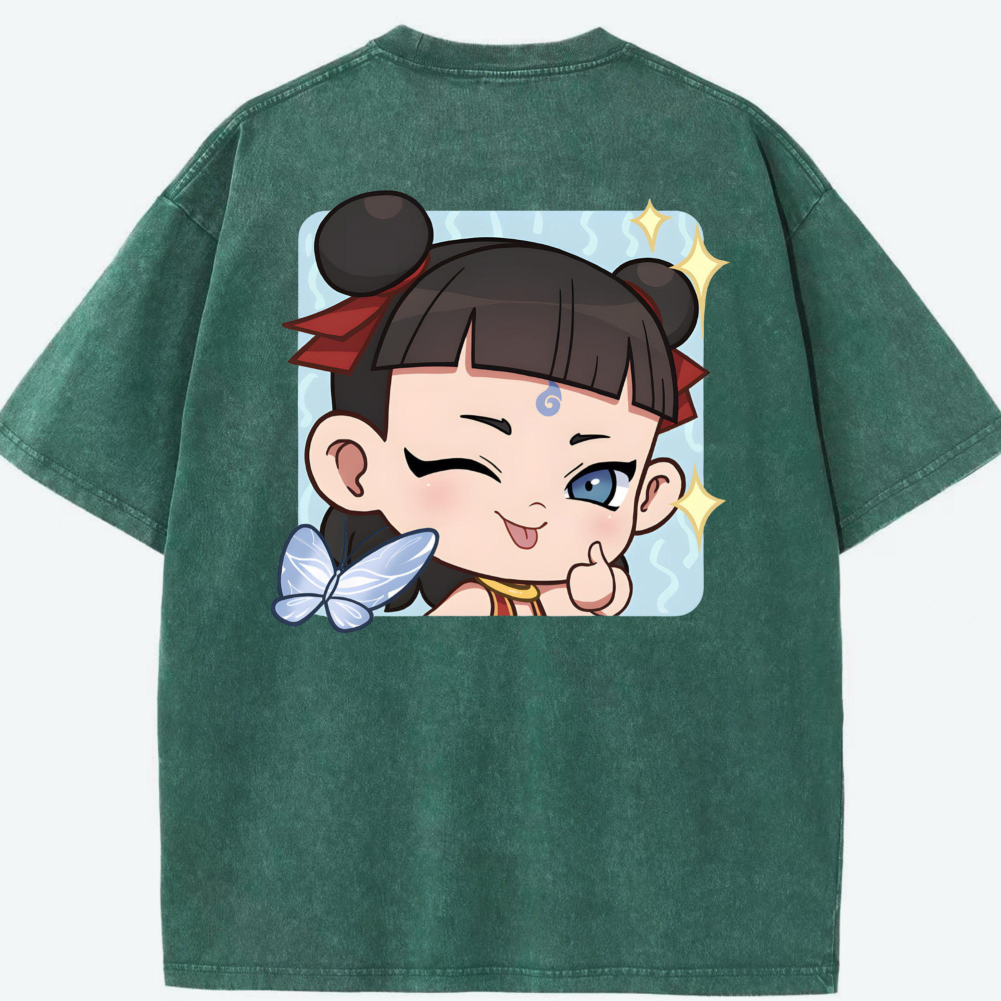 （画像用） Ne Zha 2 ナタ 魔童の大暴れ 綿100% ヴィンテージ風 半袖Tシャツ（背面プリント）